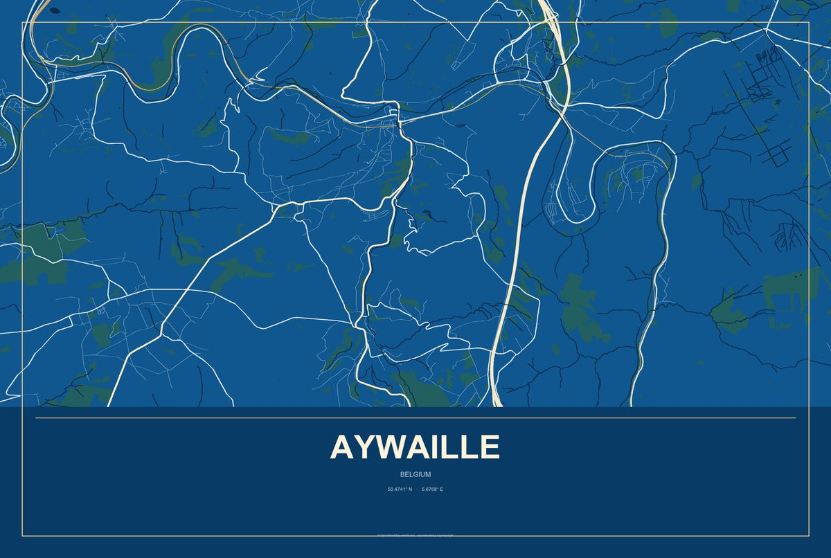 Aywaille, Belgium City Map Aluminum Sign in Harbor Cobalt style