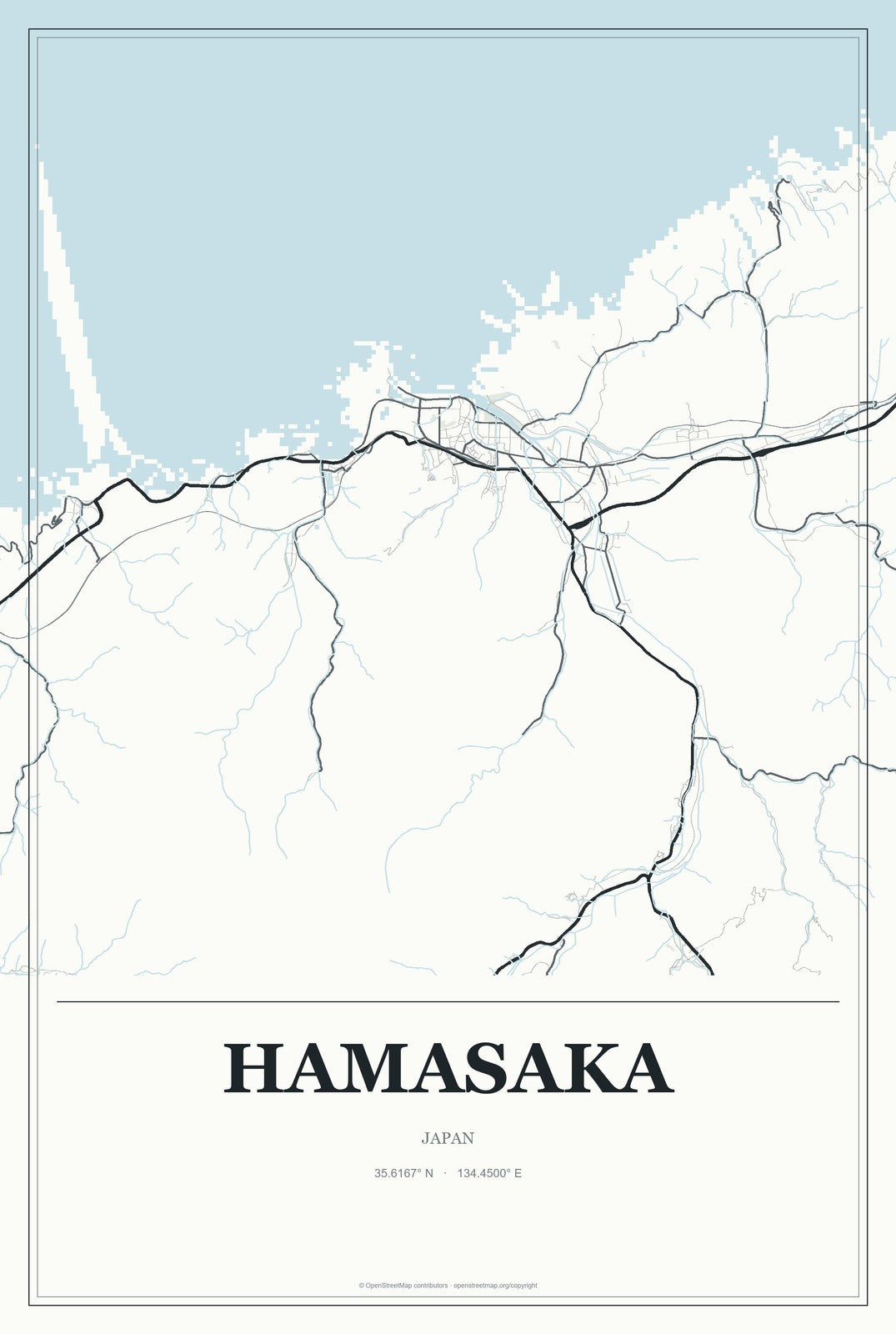 Hamasaka, Japan City Map Aluminum Sign in Gallery Air style
