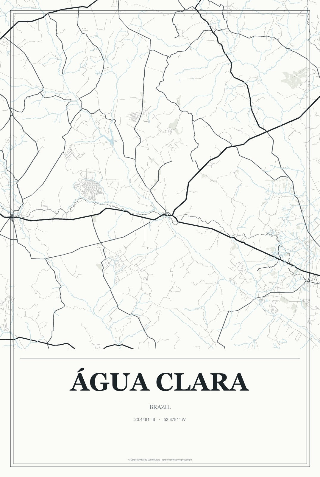 Água Clara, Brazil City Map Aluminum Sign in Gallery Air style