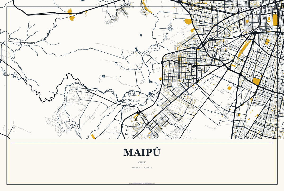 Maipú, Chile City Map Aluminum Sign in Citrine Modern style