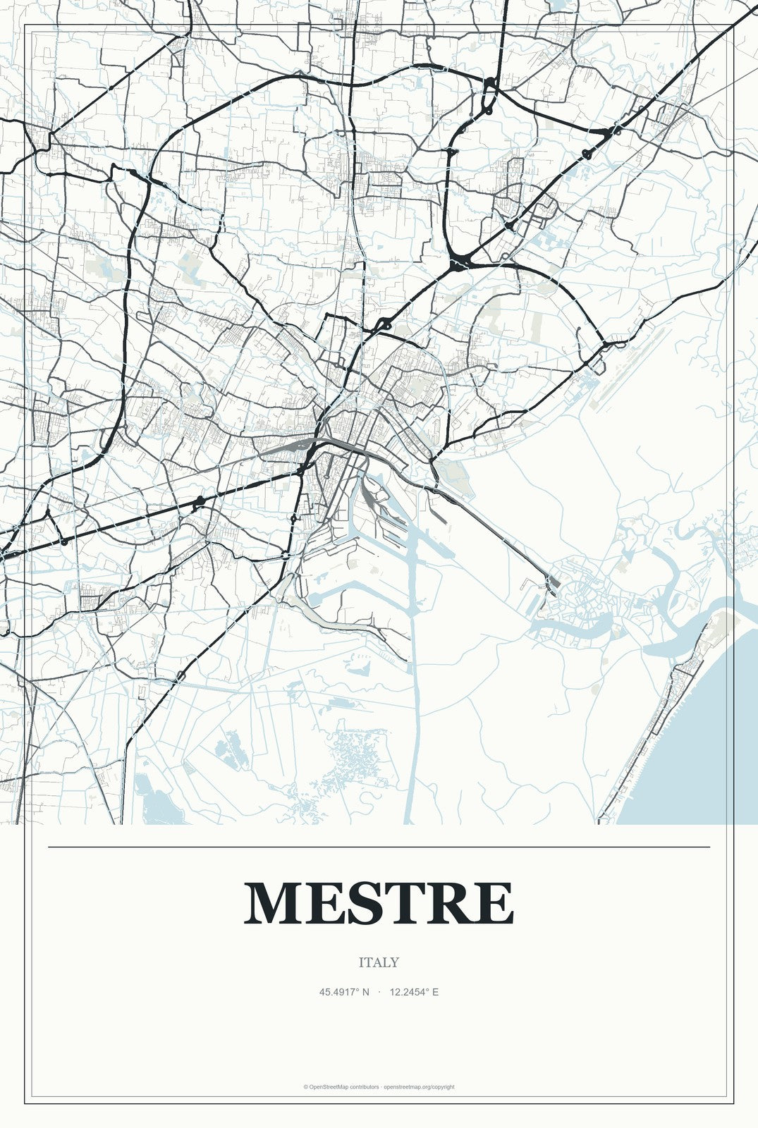 Mestre, Italy City Map Aluminum Sign in Gallery Air style