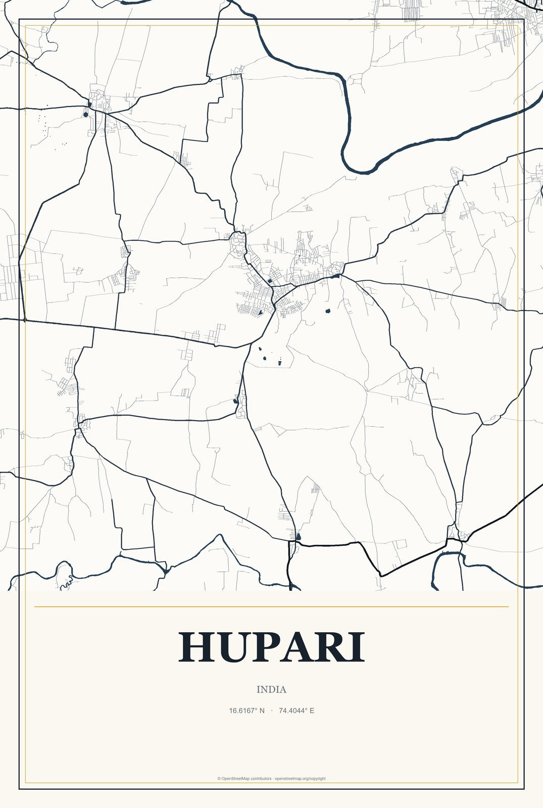 Hupari, India City Map Aluminum Sign in Citrine Modern style