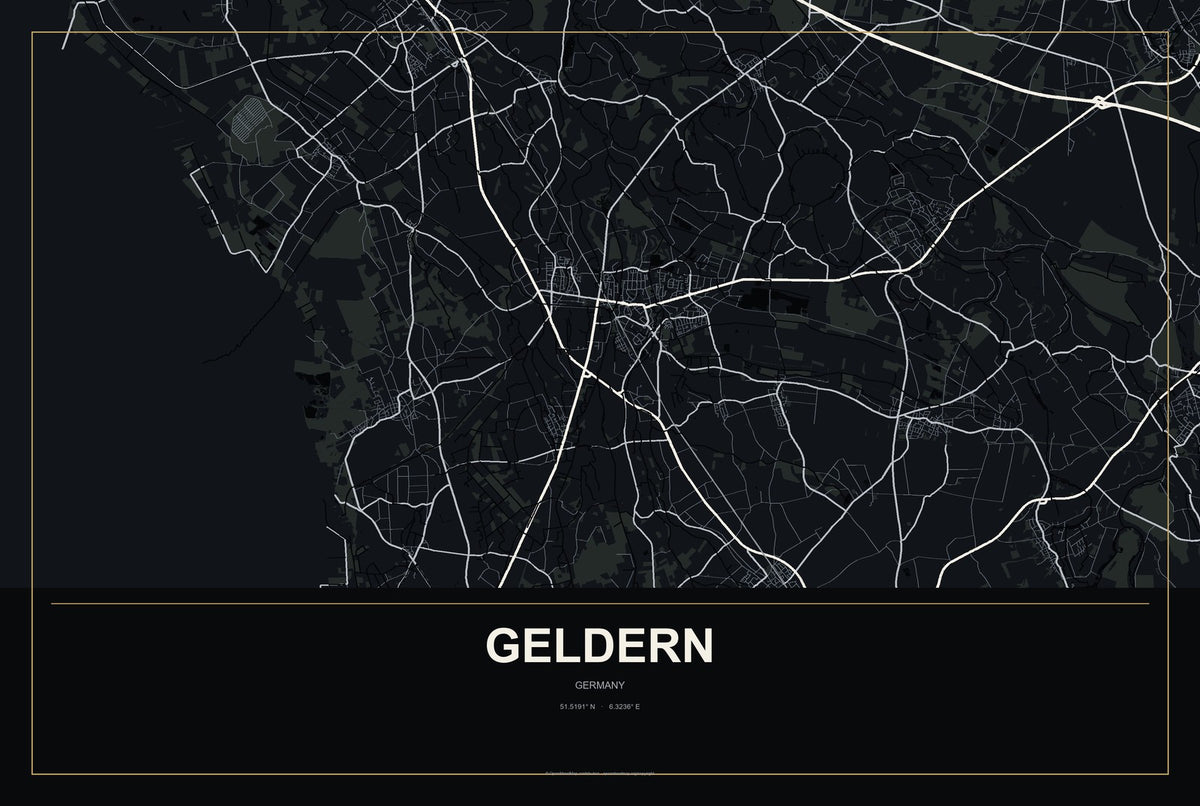 Geldern, Germany City Map Aluminum Sign in Metropolitan Noir style