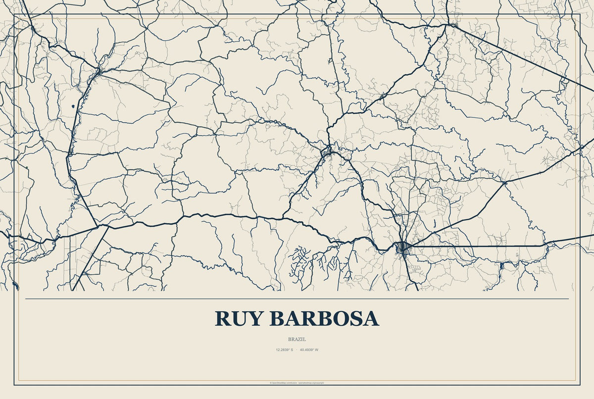 Ruy Barbosa, Brazil City Map Aluminum Sign in Coastal Cutout style