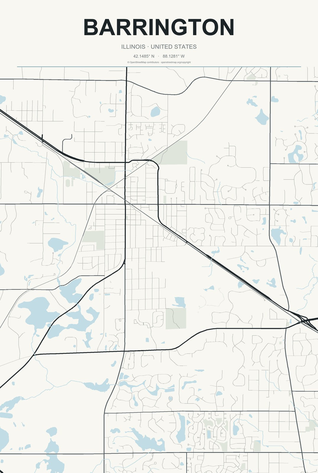 Barrington, Illinois City Map Aluminum Sign in Headline Atlas style
