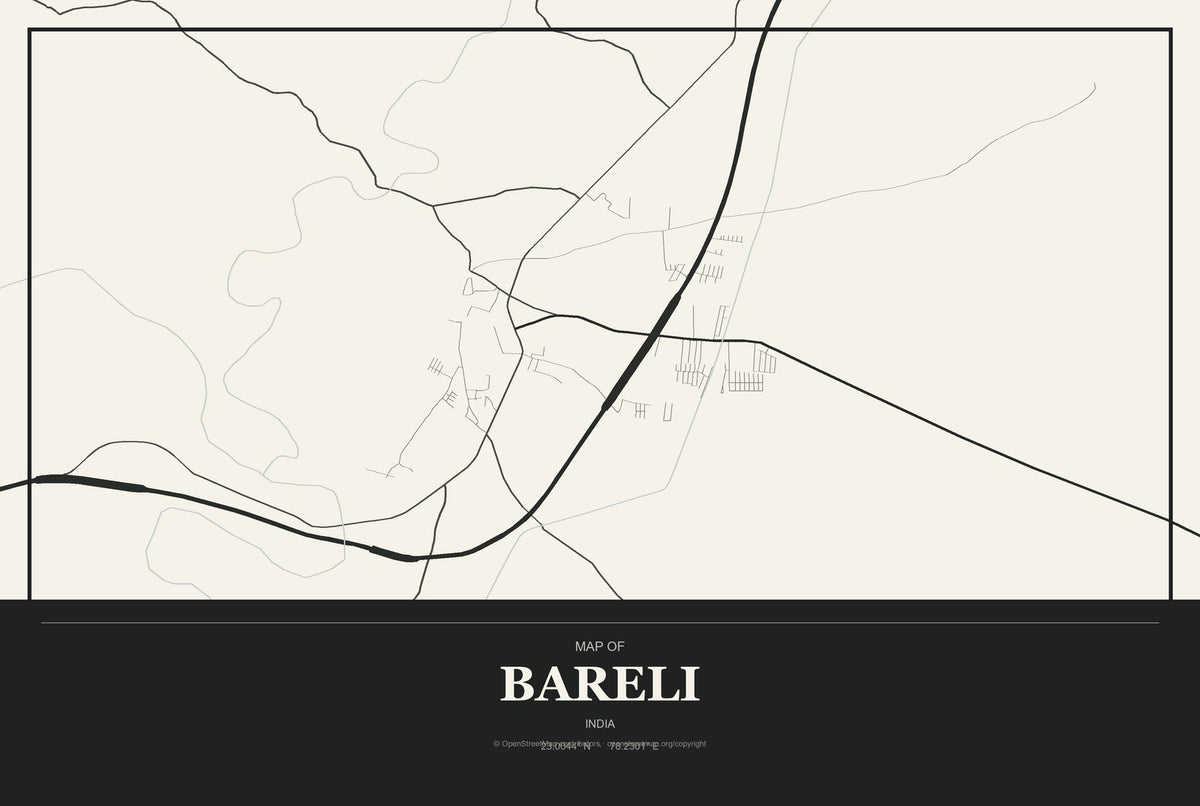 Bareli, India City Map Aluminum Sign in Museum Plaque style