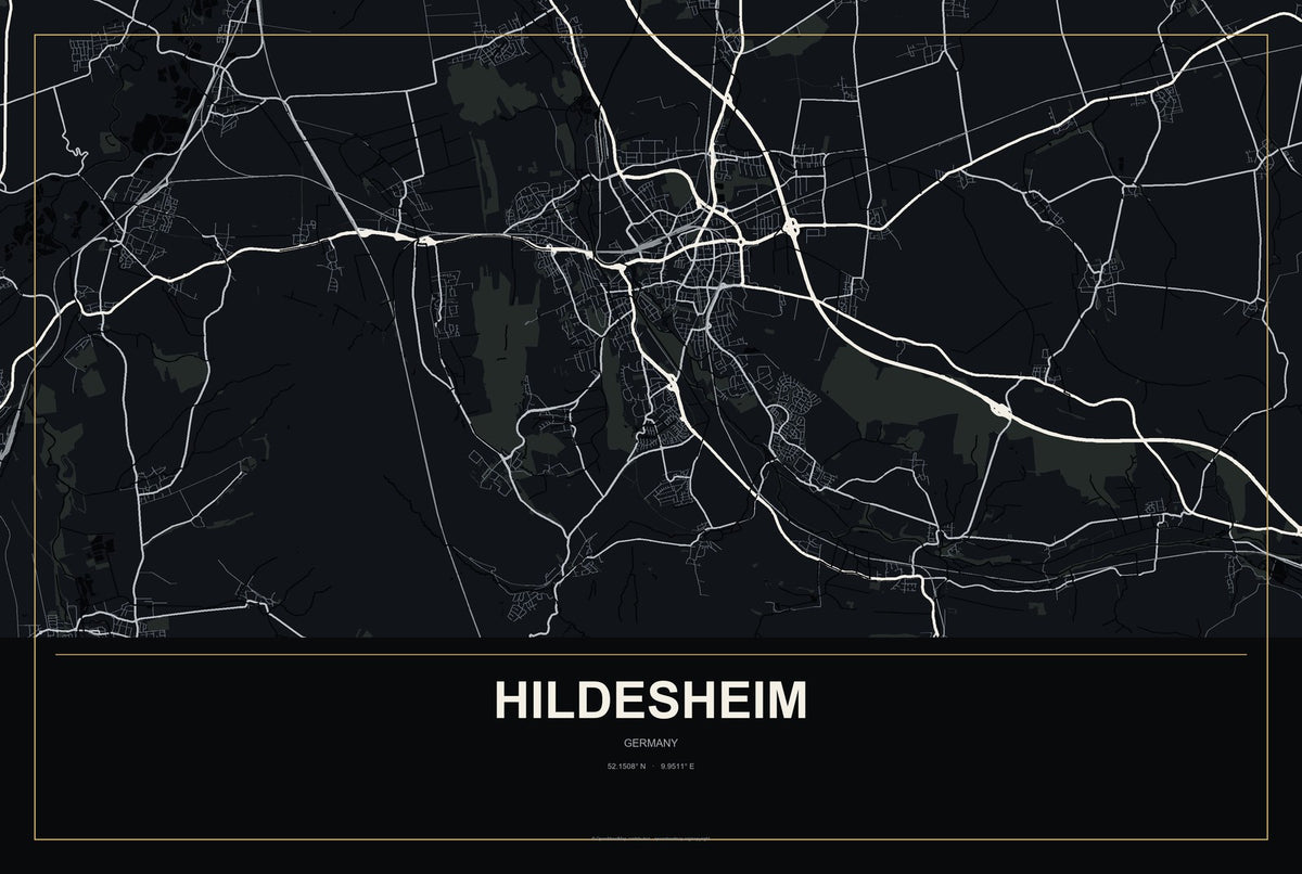 Hildesheim, Germany City Map Aluminum Sign in Metropolitan Noir style
