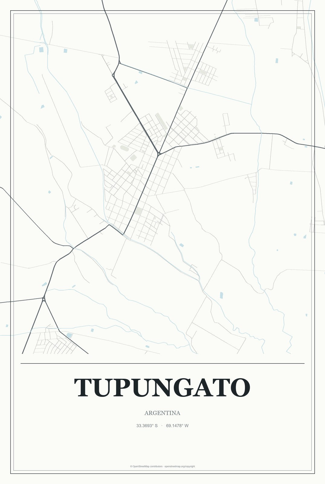 Tupungato, Argentina City Map Aluminum Sign in Gallery Air style