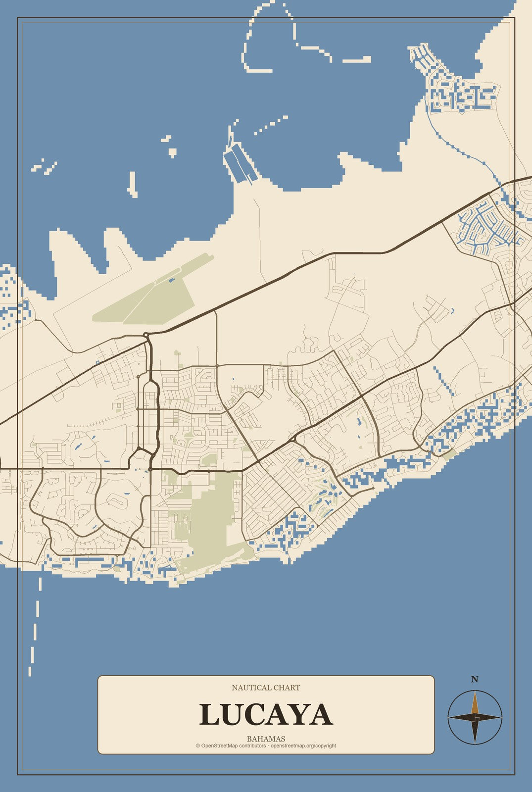 Lucaya, Bahamas City Map Aluminum Sign in Heritage Nautical style