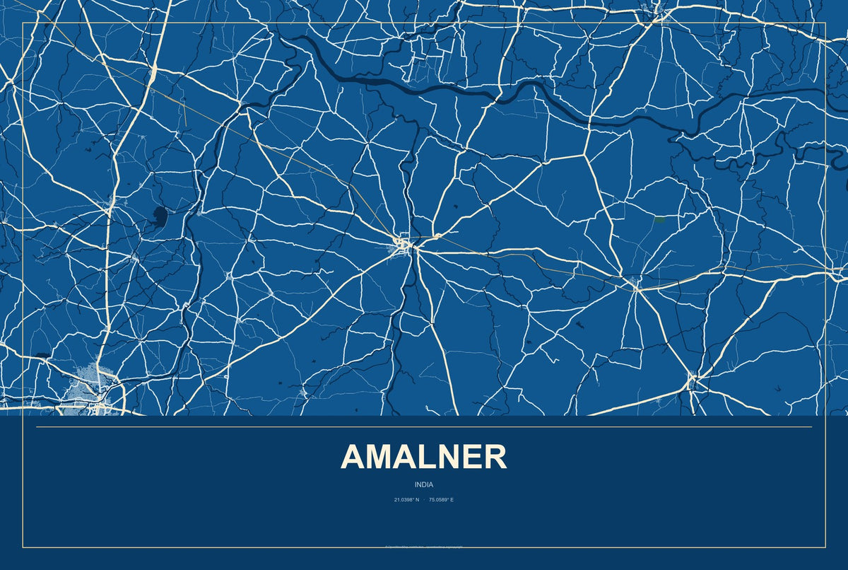 Amalner, India City Map Aluminum Sign in Harbor Cobalt style