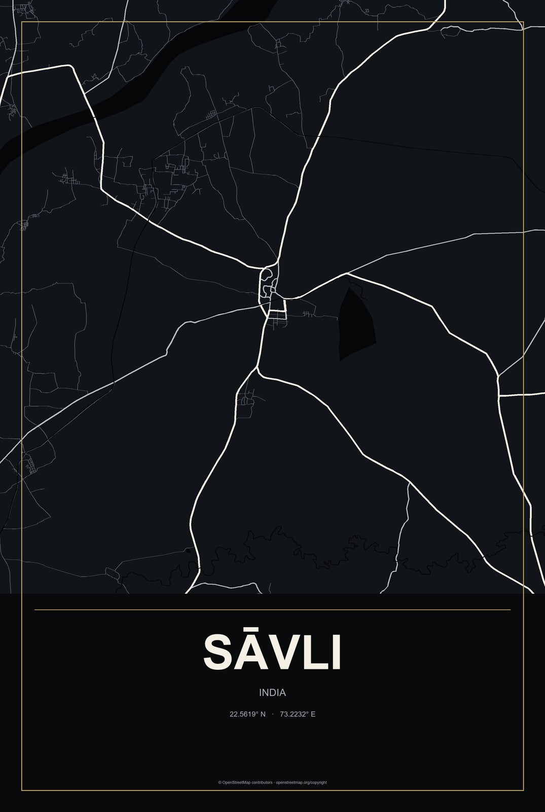 Sāvli, India City Map Aluminum Sign in Metropolitan Noir style