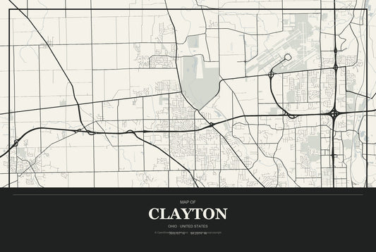 Clayton, Ohio City Map Aluminum Sign in Museum Plaque style