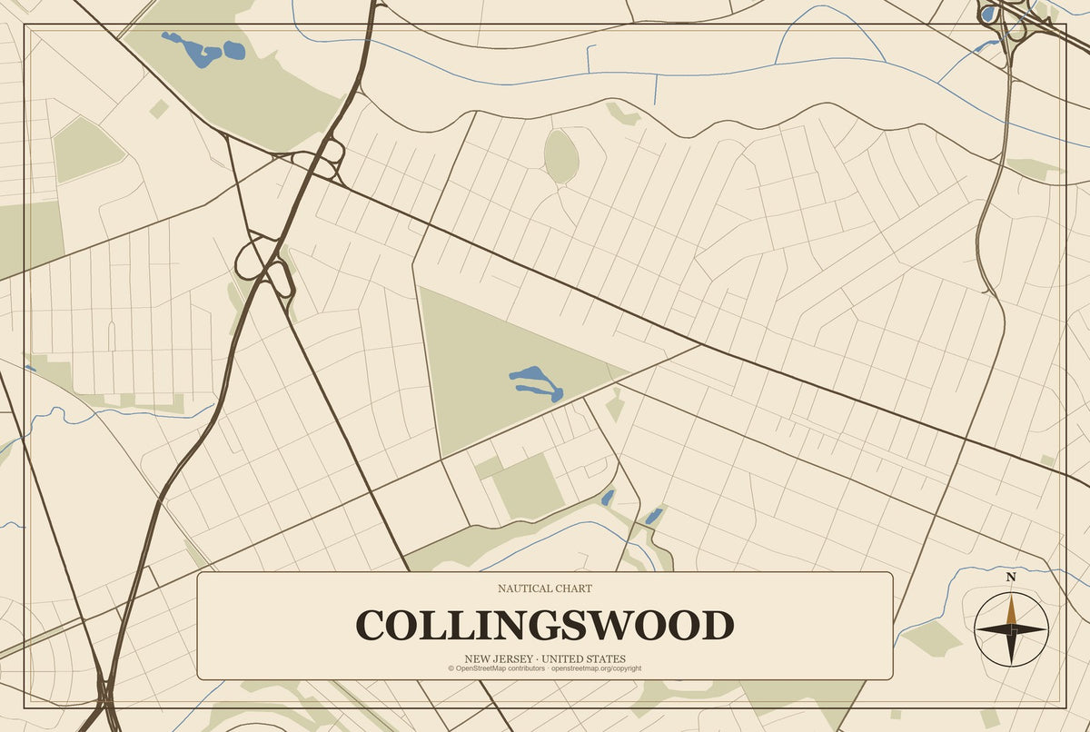 Collingswood, New Jersey City Map Aluminum Sign in Heritage Nautical style