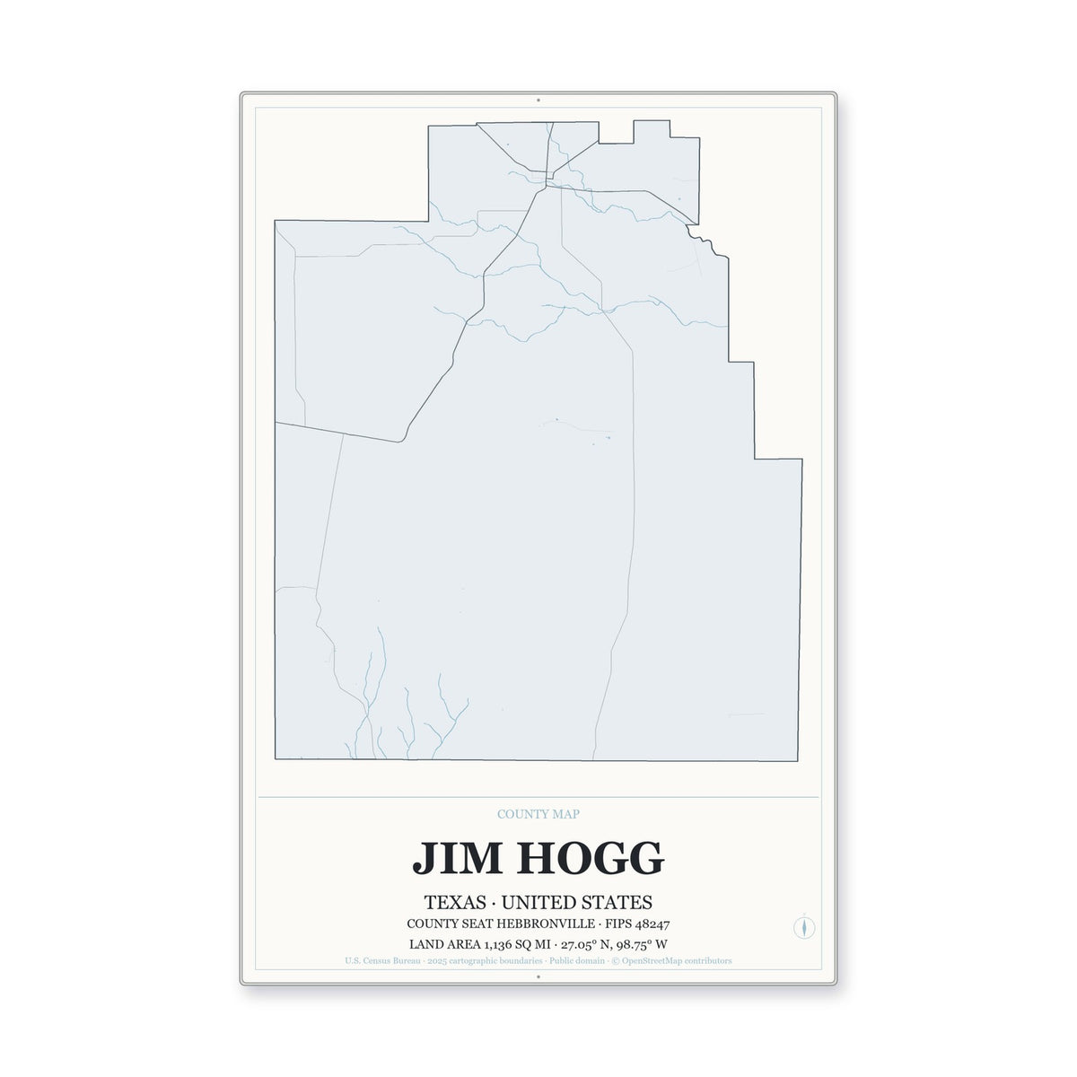 Jim Hogg County, Texas Map Aluminum Sign in Gallery Air style