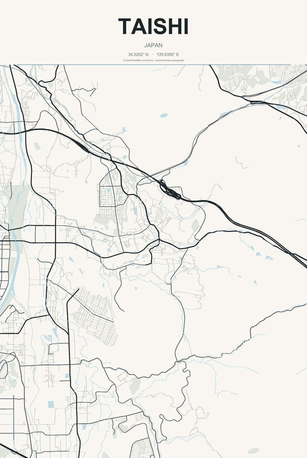 Taishi, Japan City Map Aluminum Sign in Headline Atlas style