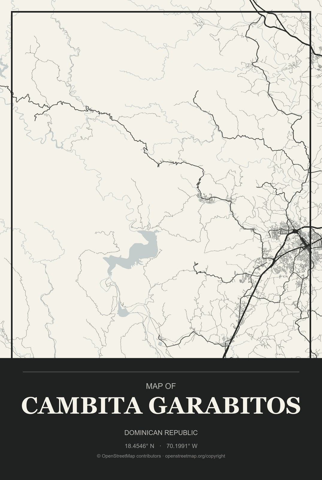 Cambita Garabitos, Dominican Republic City Map Aluminum Sign in Museum Plaque style