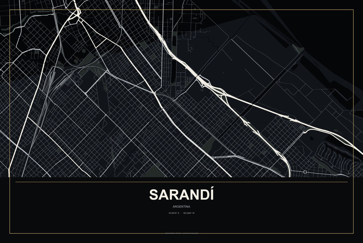Sarandí, Argentina City Map Aluminum Sign in Metropolitan Noir style