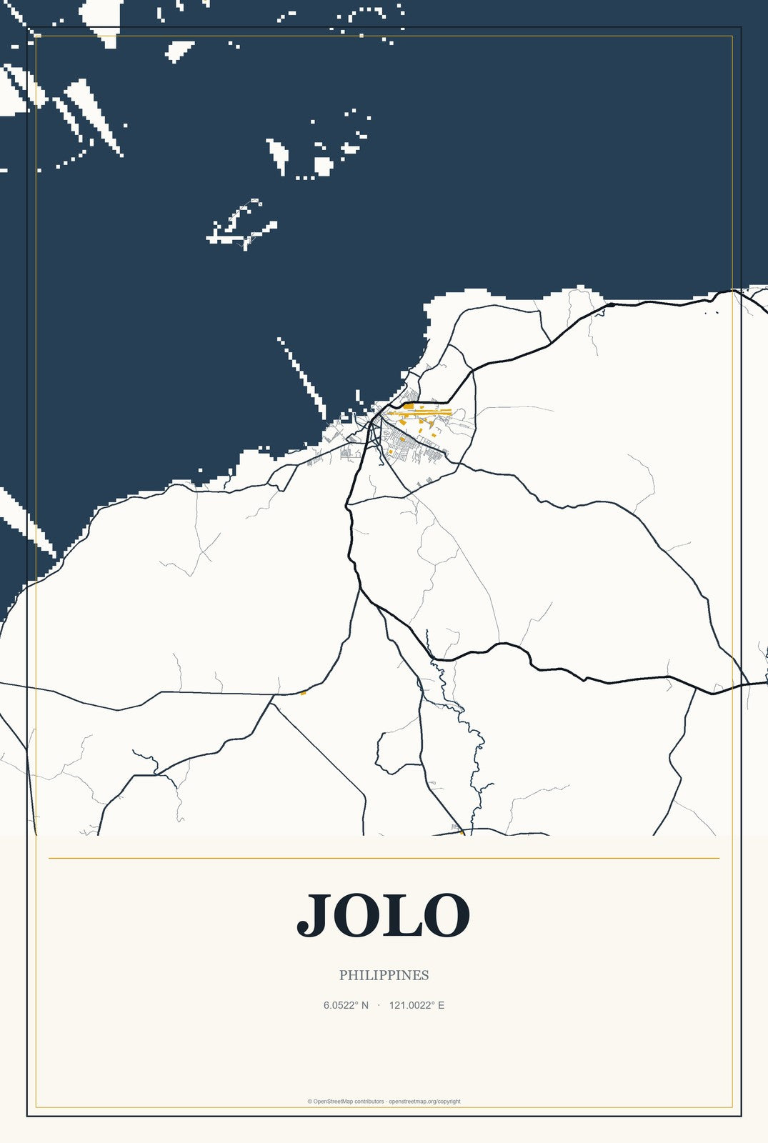 Jolo, Philippines City Map Aluminum Sign in Citrine Modern style
