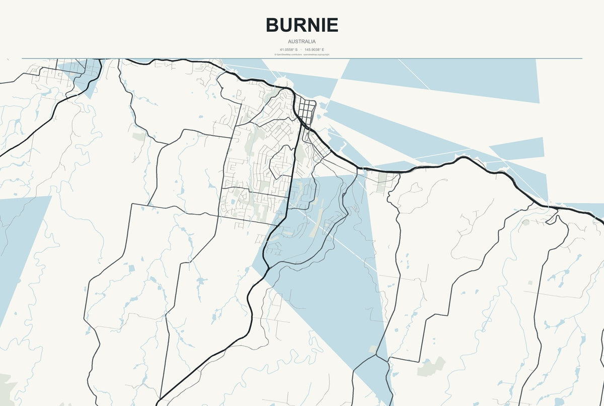 Burnie, Australia City Map Aluminum Sign in Headline Atlas style