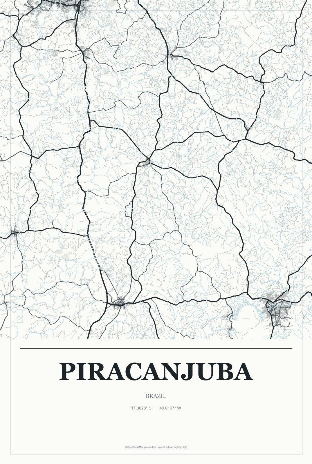 Piracanjuba, Brazil City Map Aluminum Sign in Gallery Air style