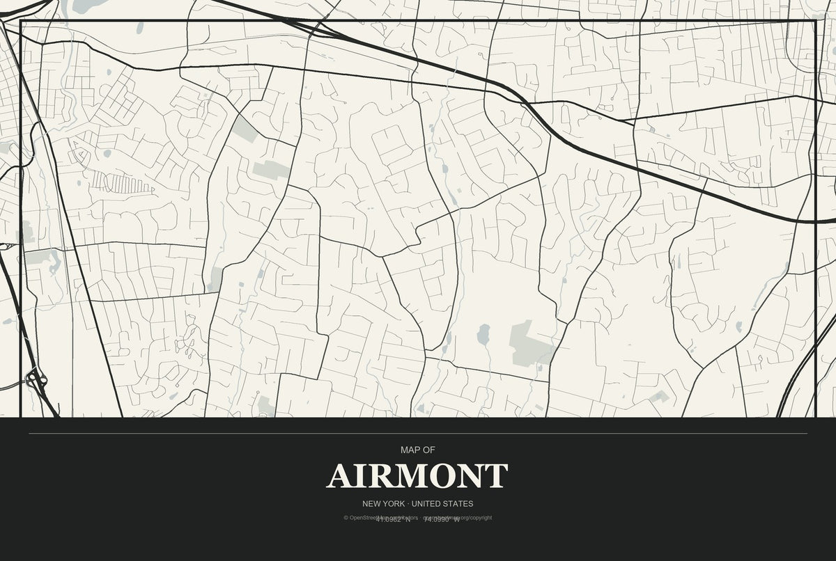 Airmont, New York City Map Aluminum Sign in Museum Plaque style