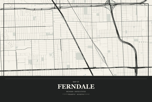 Ferndale, Michigan City Map Aluminum Sign in Museum Plaque style