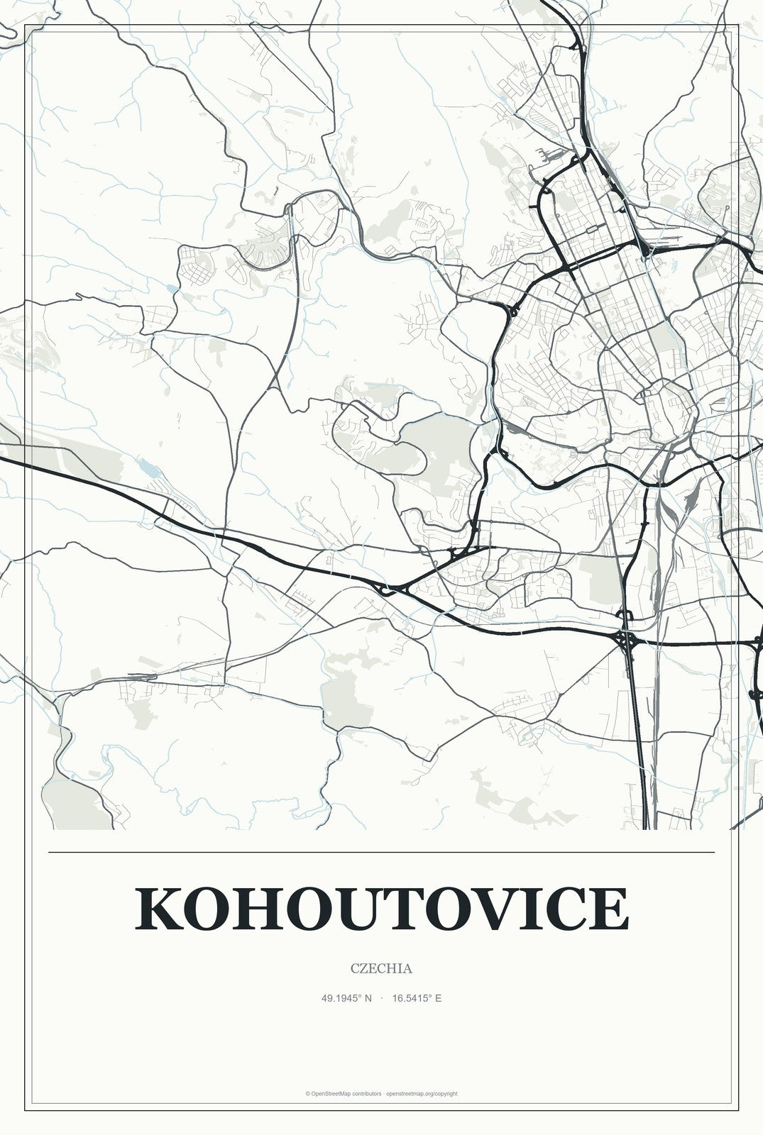 Kohoutovice, Czechia City Map Aluminum Sign in Gallery Air style