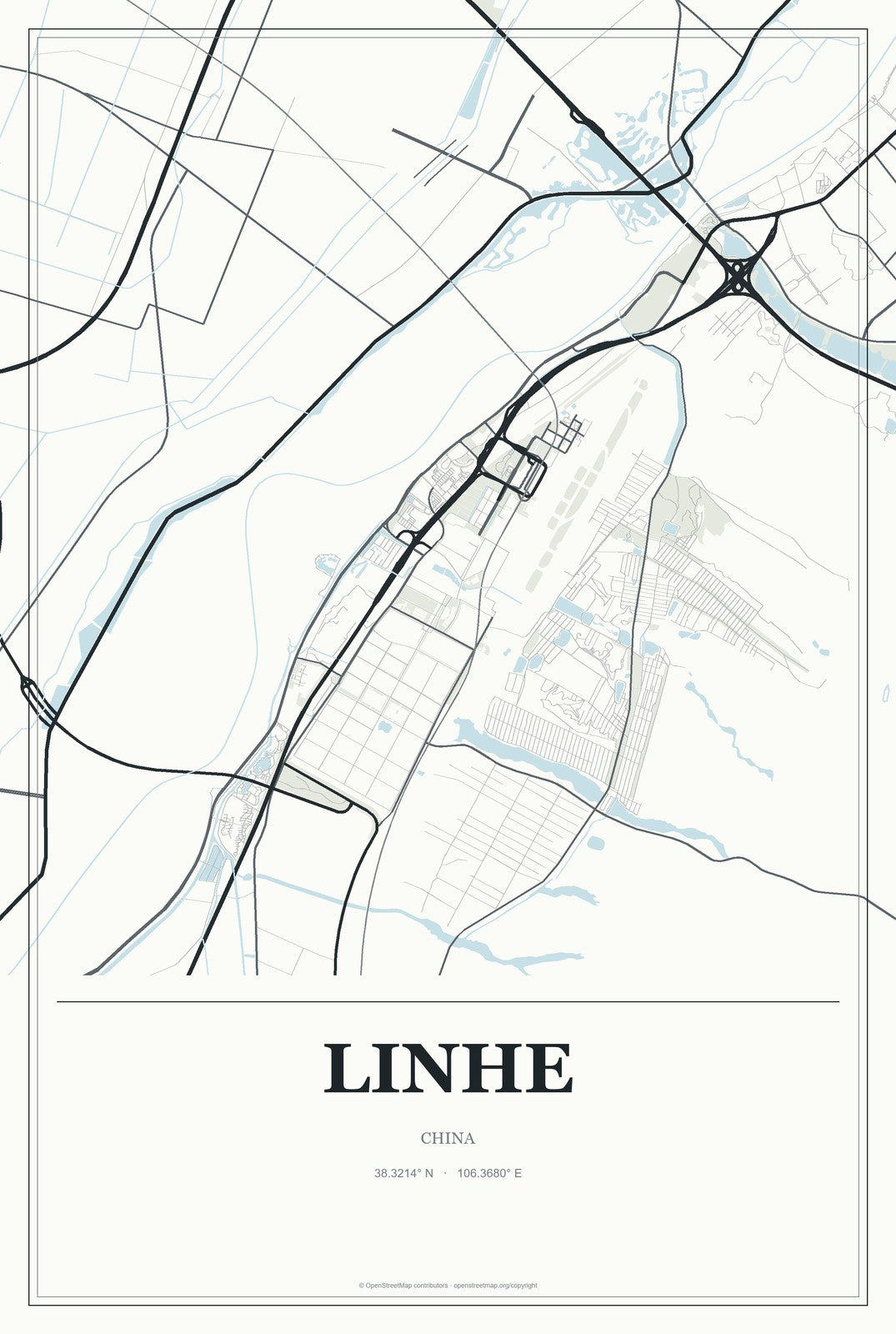 Linhe, China City Map Aluminum Sign in Gallery Air style