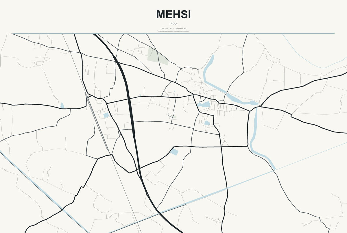 Mehsi, India City Map Aluminum Sign in Headline Atlas style