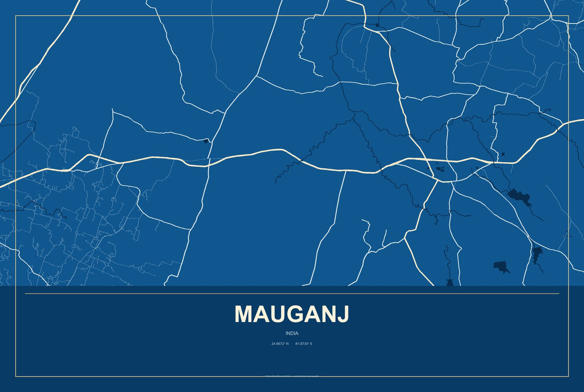 Mauganj, India City Map Aluminum Sign in Harbor Cobalt style