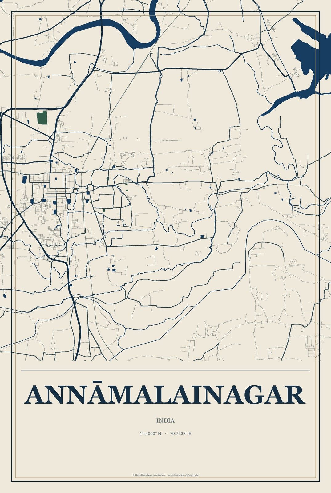 Annāmalainagar, India City Map Aluminum Sign in Coastal Cutout style