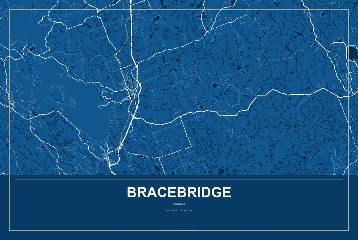 Bracebridge, Canada City Map Aluminum Sign in Harbor Cobalt style