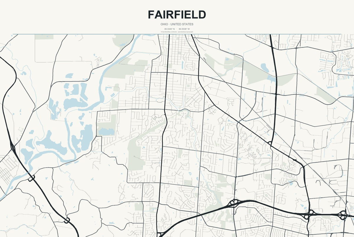 Fairfield, Ohio City Map Aluminum Sign in Headline Atlas style