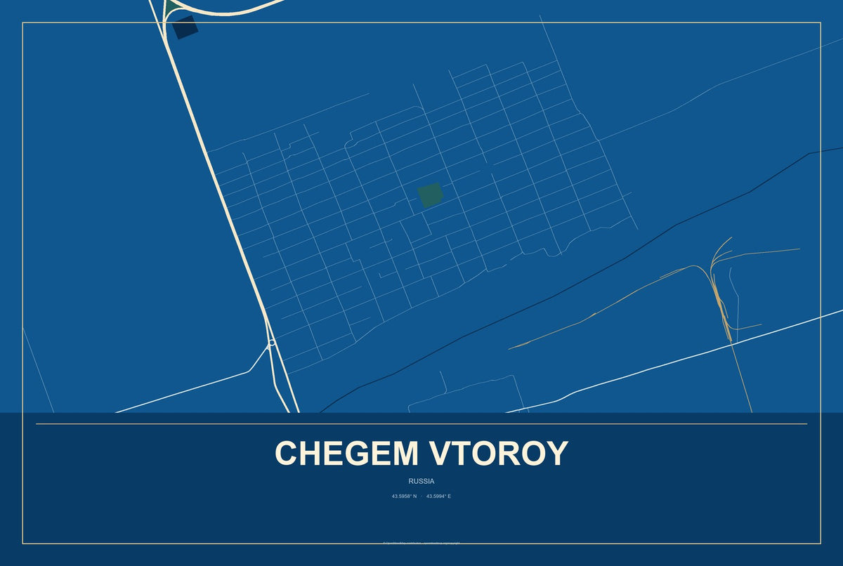 Chegem Vtoroy, Russia City Map Aluminum Sign in Harbor Cobalt style