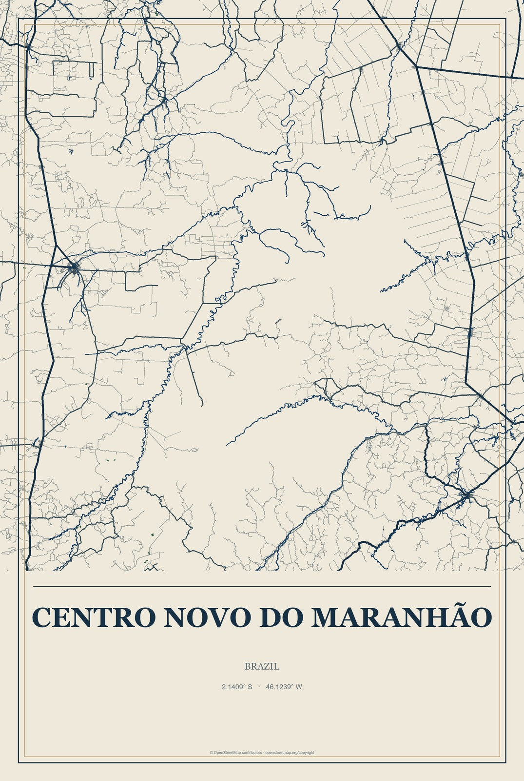 Centro Novo do Maranhão, Brazil City Map Aluminum Sign in Coastal Cutout style