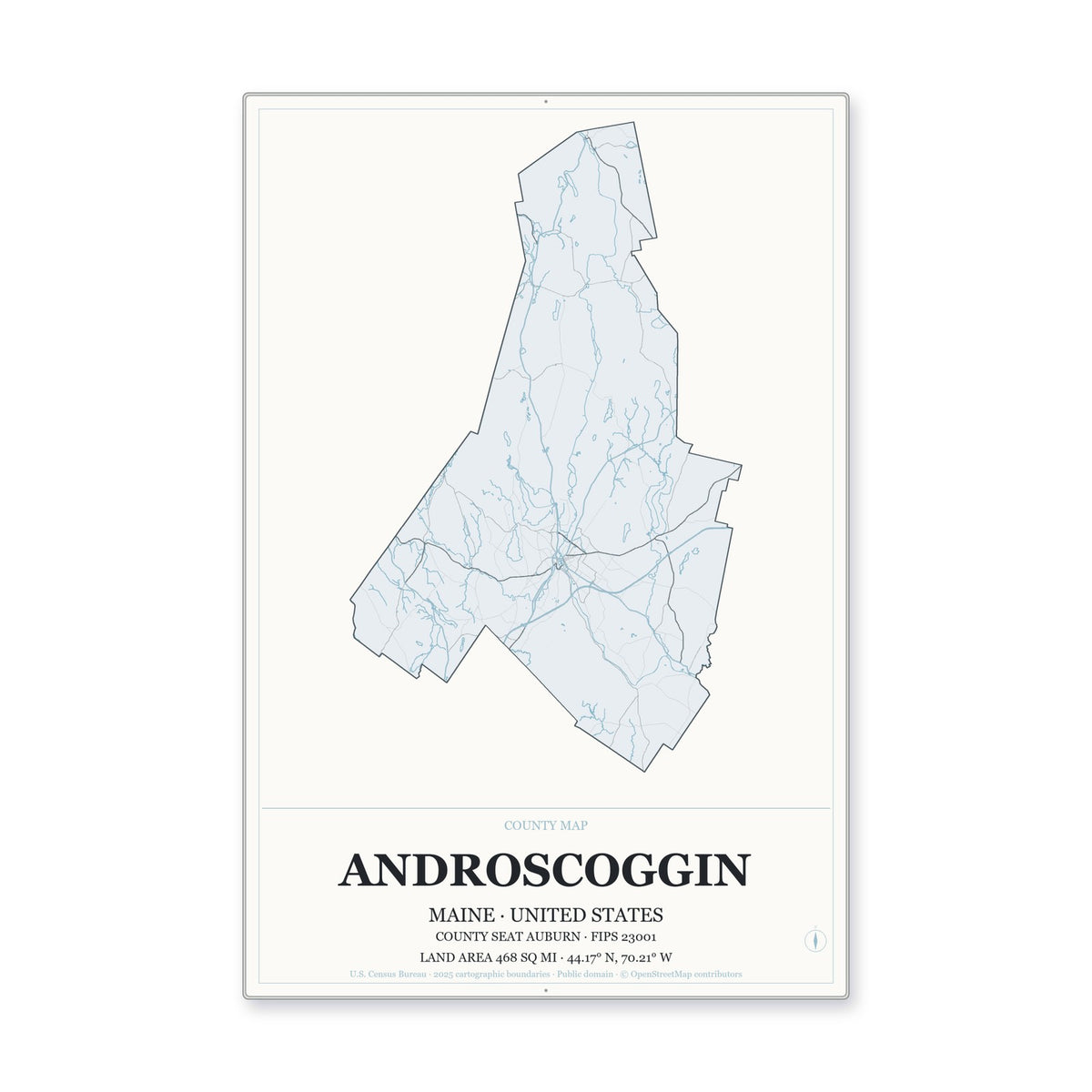 Androscoggin County, Maine Map Aluminum Sign in Gallery Air style