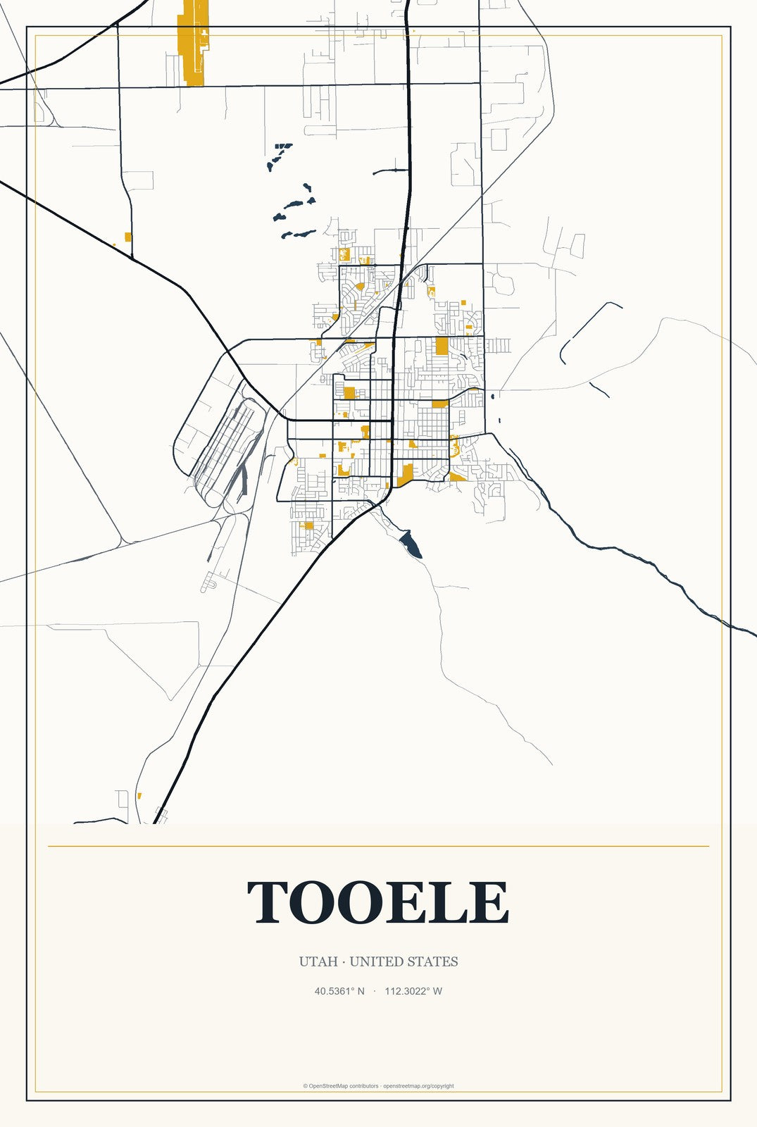 Tooele, Utah City Map Aluminum Sign in Citrine Modern style