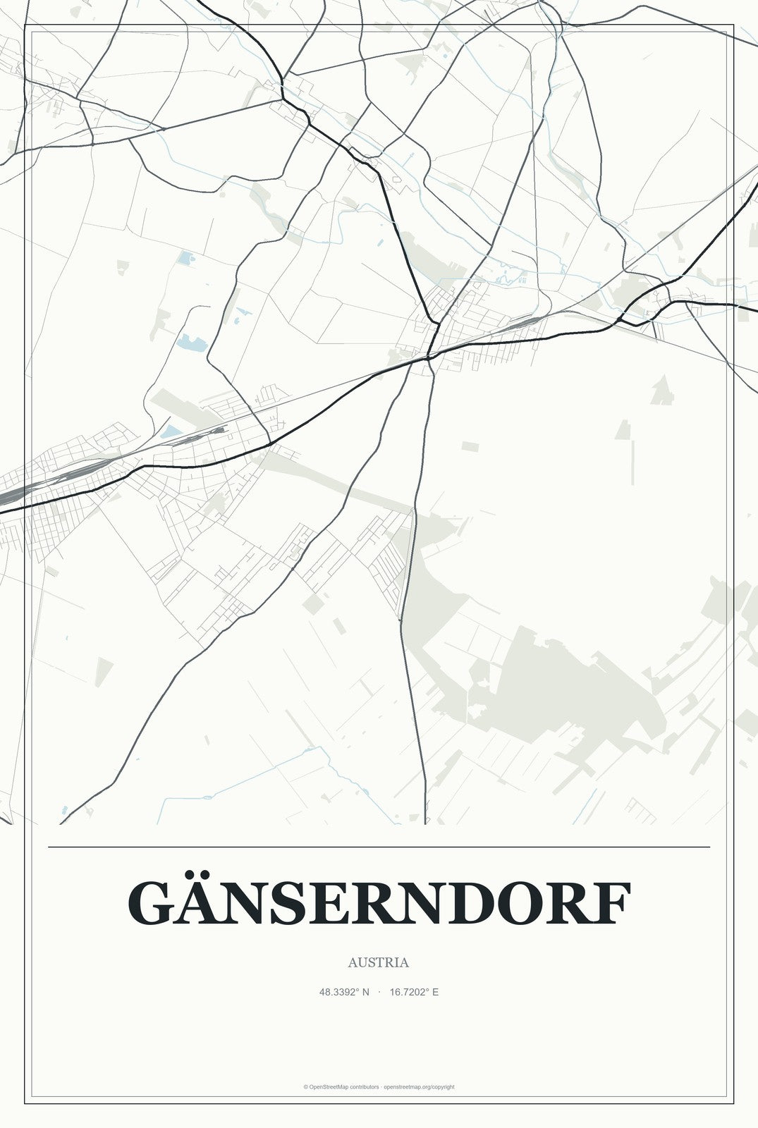 Gänserndorf, Austria City Map Aluminum Sign in Gallery Air style