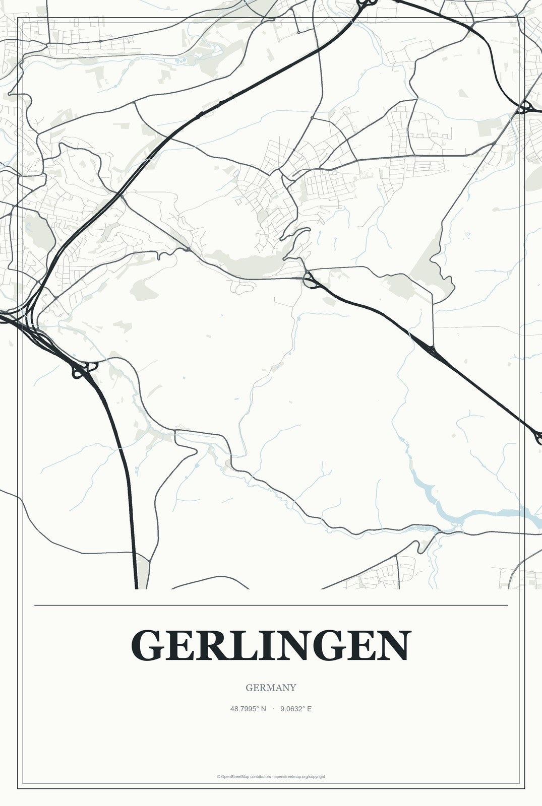 Gerlingen, Germany City Map Aluminum Sign in Gallery Air style