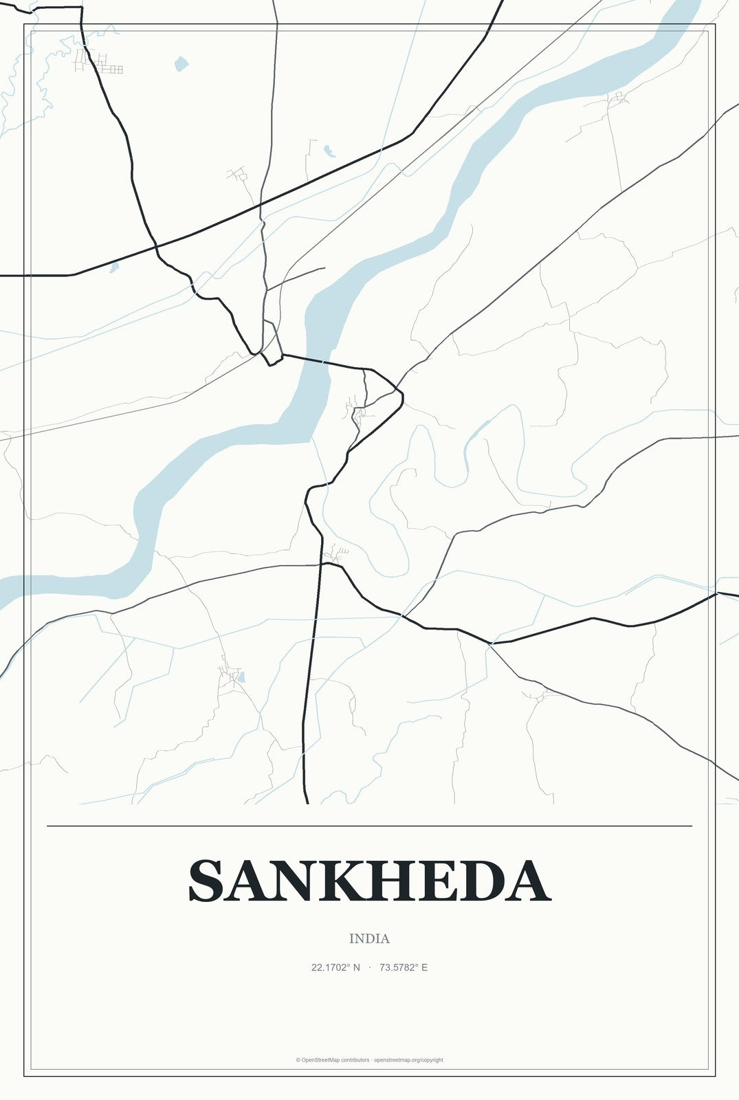 Sankheda, India City Map Aluminum Sign in Gallery Air style