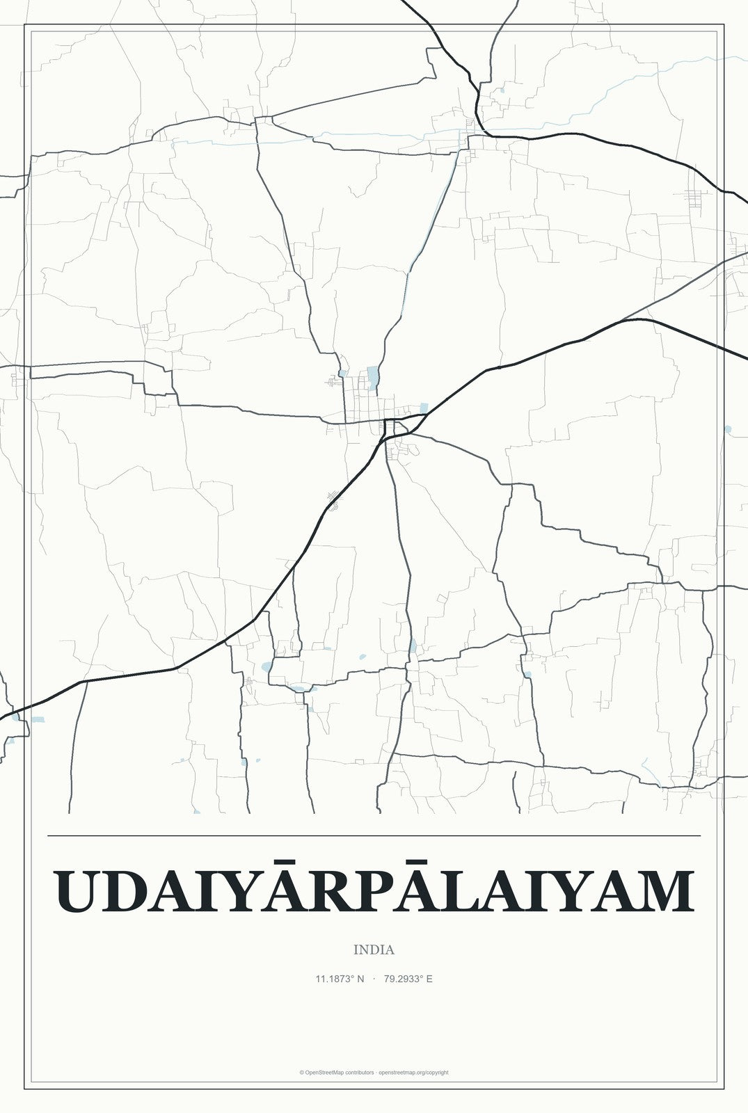 Udaiyārpālaiyam, India City Map Aluminum Sign in Gallery Air style