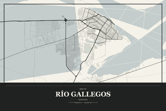 Río Gallegos, Argentina City Map Aluminum Sign in Museum Plaque style