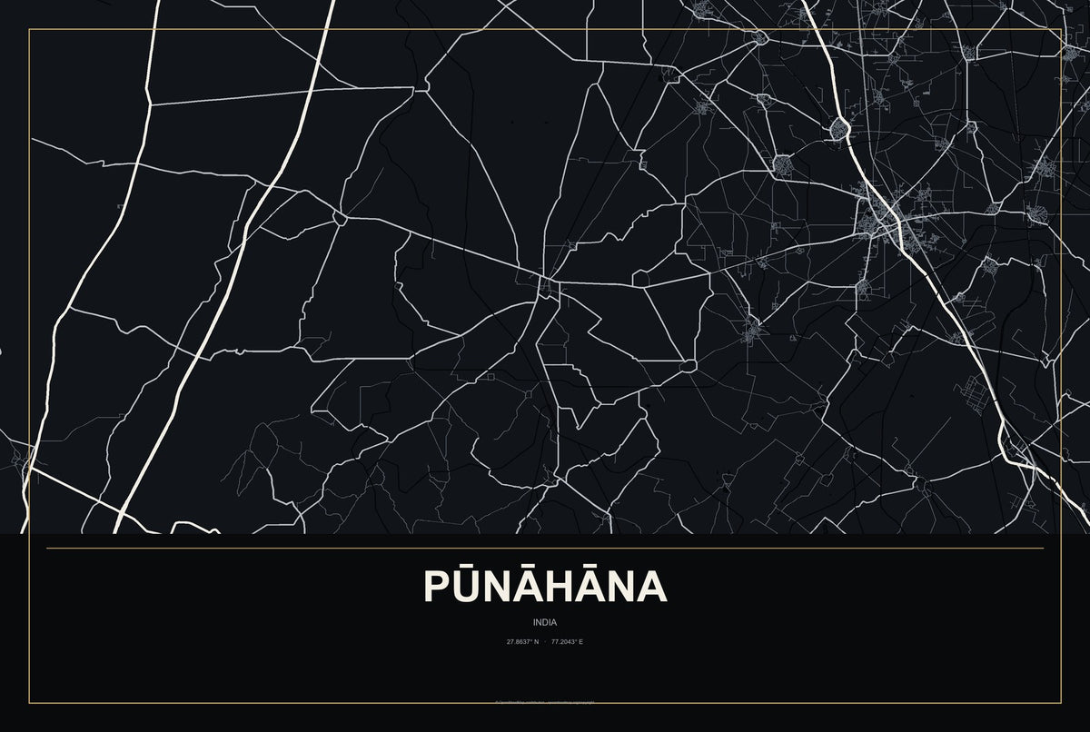 Pūnāhāna, India City Map Aluminum Sign in Metropolitan Noir style