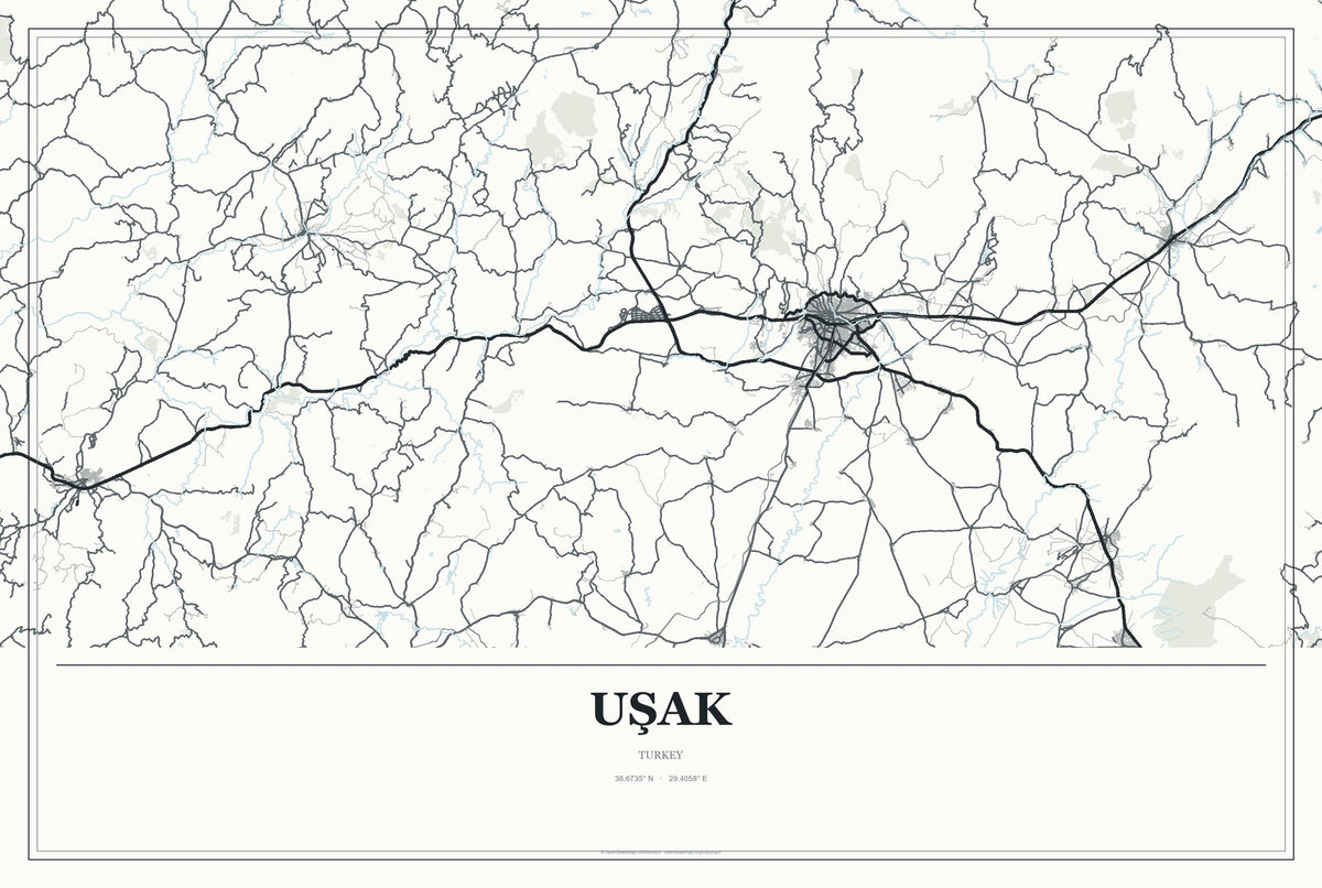 Uşak, Turkey City Map Aluminum Sign in Gallery Air style