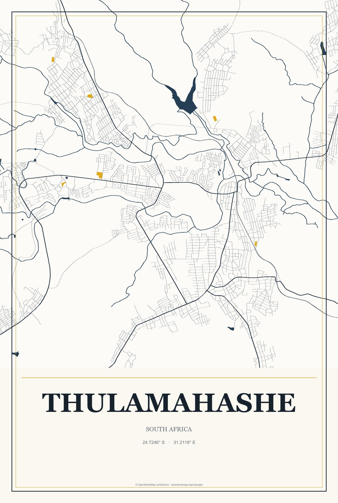 Thulamahashe, South Africa City Map Aluminum Sign in Citrine Modern style
