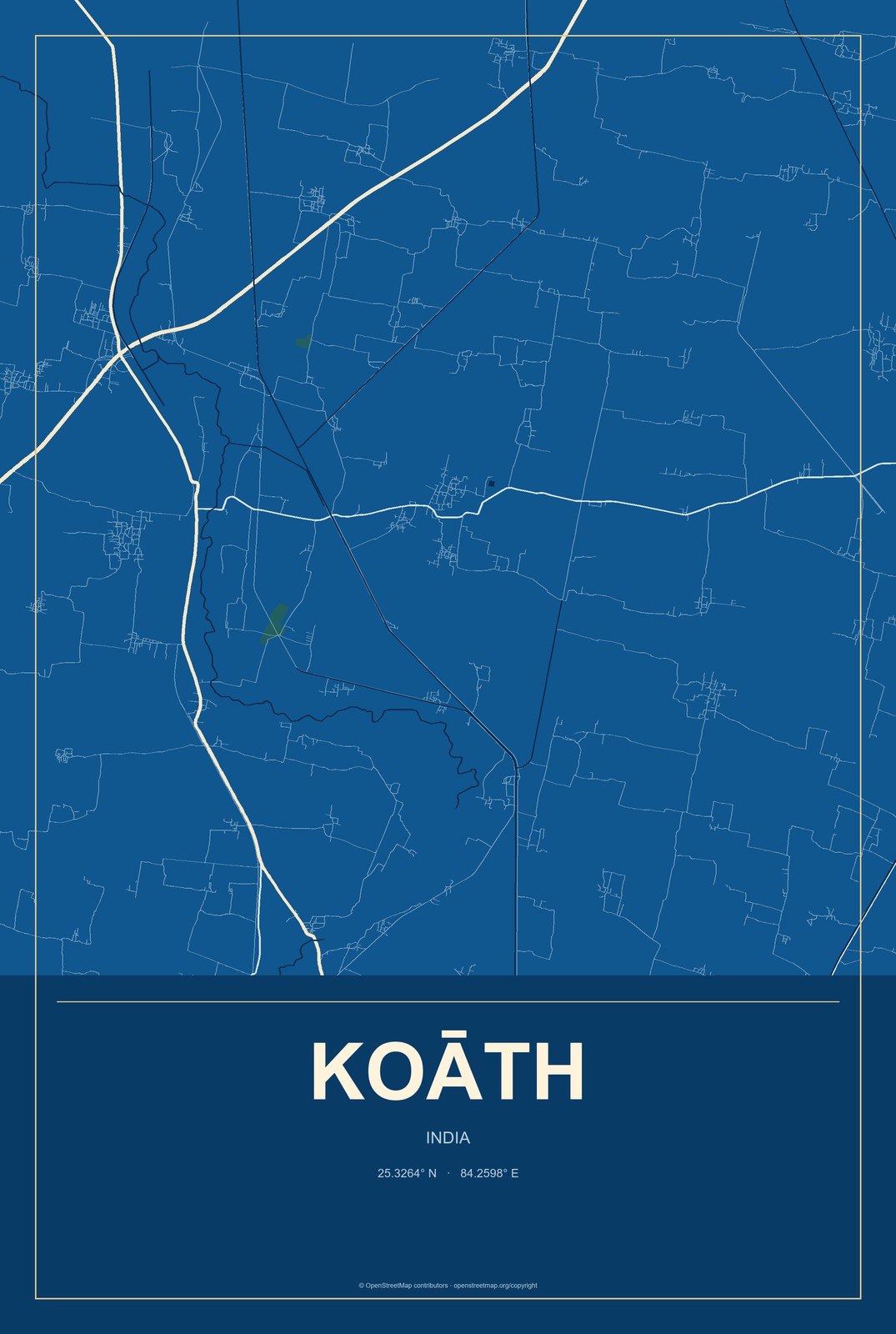 Koāth, India City Map Aluminum Sign in Harbor Cobalt style