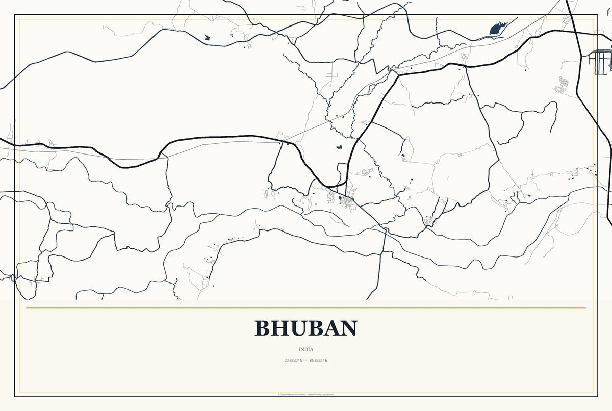 Bhuban, India City Map Aluminum Sign in Citrine Modern style