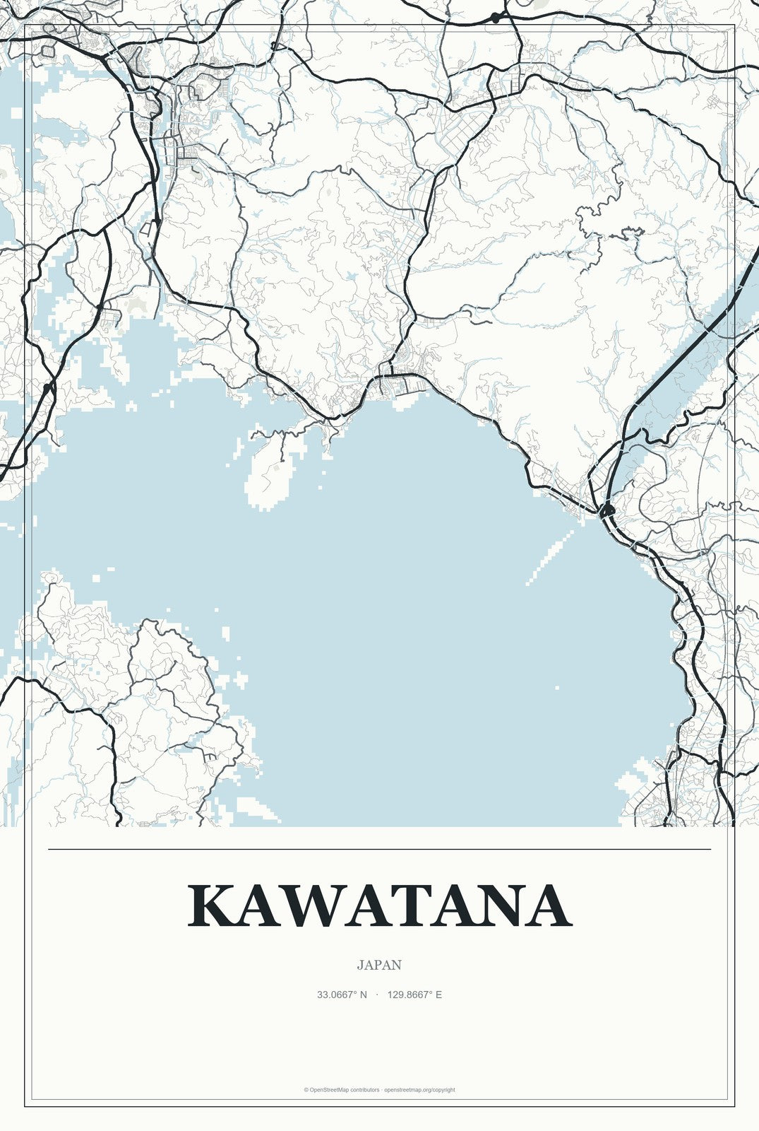 Kawatana, Japan City Map Aluminum Sign in Gallery Air style