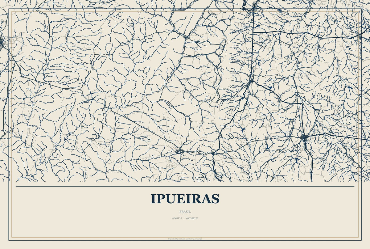 Ipueiras, Piauí, Brazil City Map Aluminum Sign in Coastal Cutout style