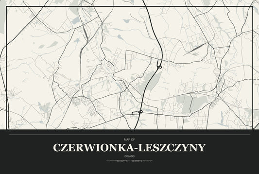 Czerwionka-Leszczyny, Poland City Map Aluminum Sign in Museum Plaque style